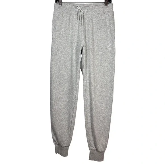 Gymshark Crest Joggers Mens Small Light Grey Marl B1A3V Sweatpants Drawstring - Picture 1 of 8